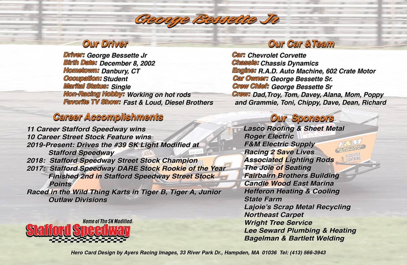 George Bessette Jr Racing Hero Card Back